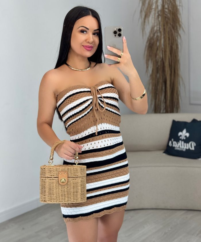 vestido modal listra bege com azul 832