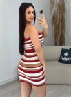 vestido modal listra bege com azul 832