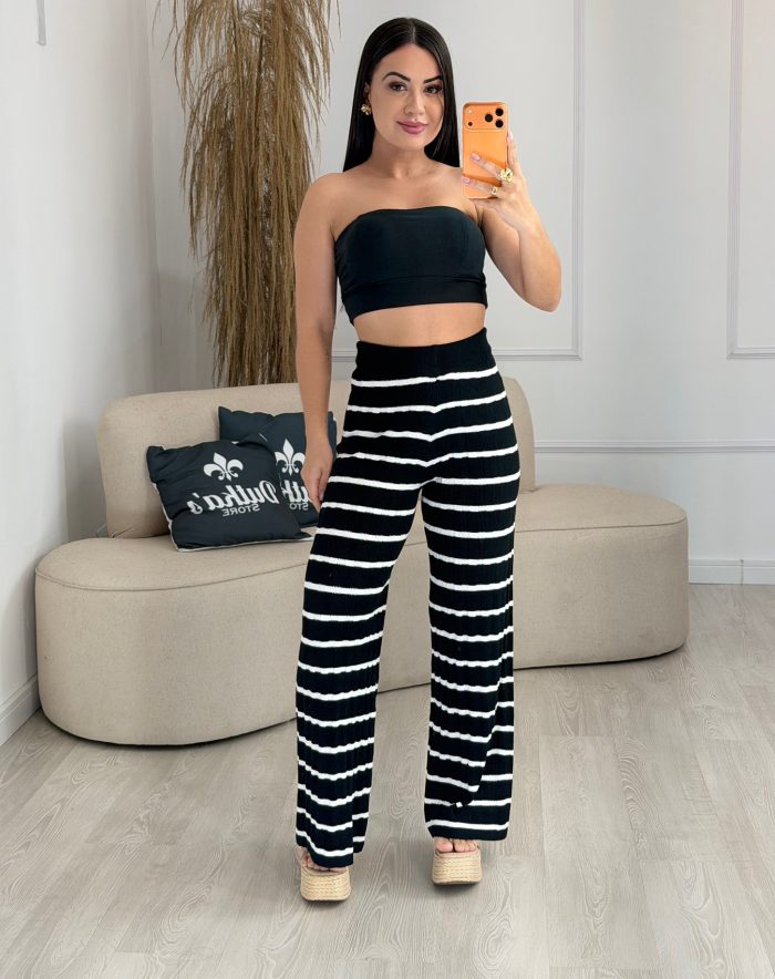 calça modal listra preta com branca 907 calça modal listra preta com branca 907