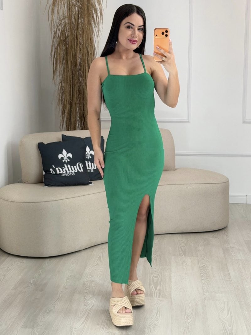 vestido tubinho canelado alcinha verde 952