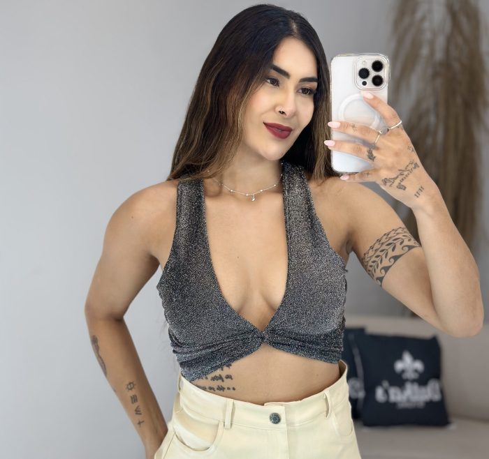 cropped lurex decote cinza 902