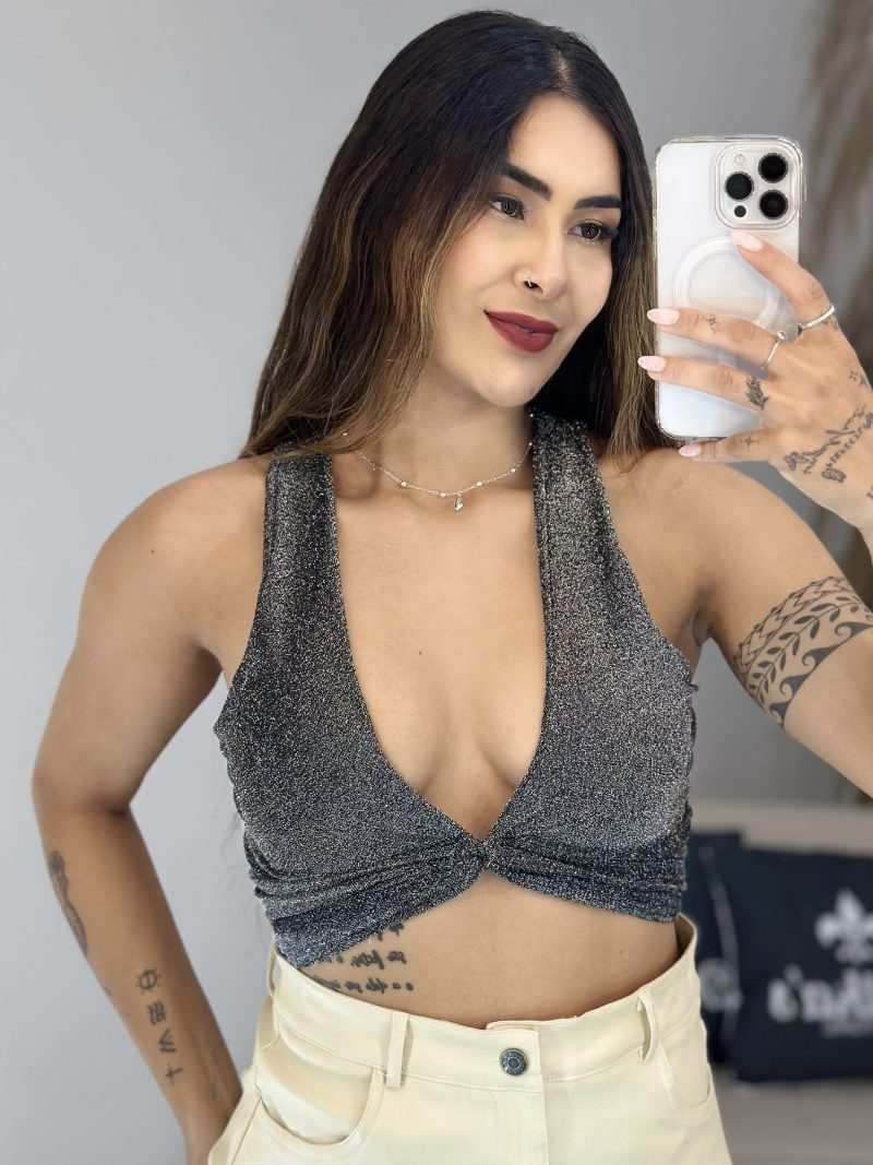 cropped lurex decote cinza 902