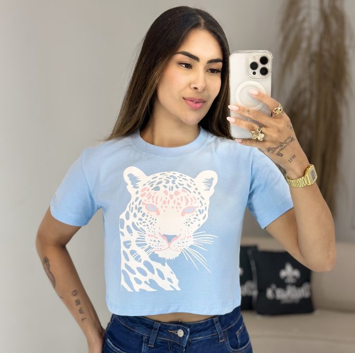 cropped camiseta onça verde 1026