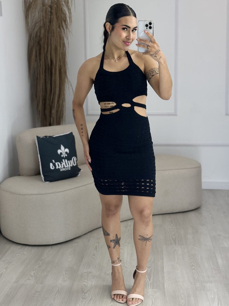 vestido modal frente Única preto 1044