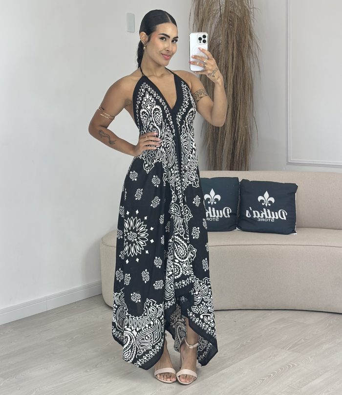 vestido indiano lenço preto com branco 1244
