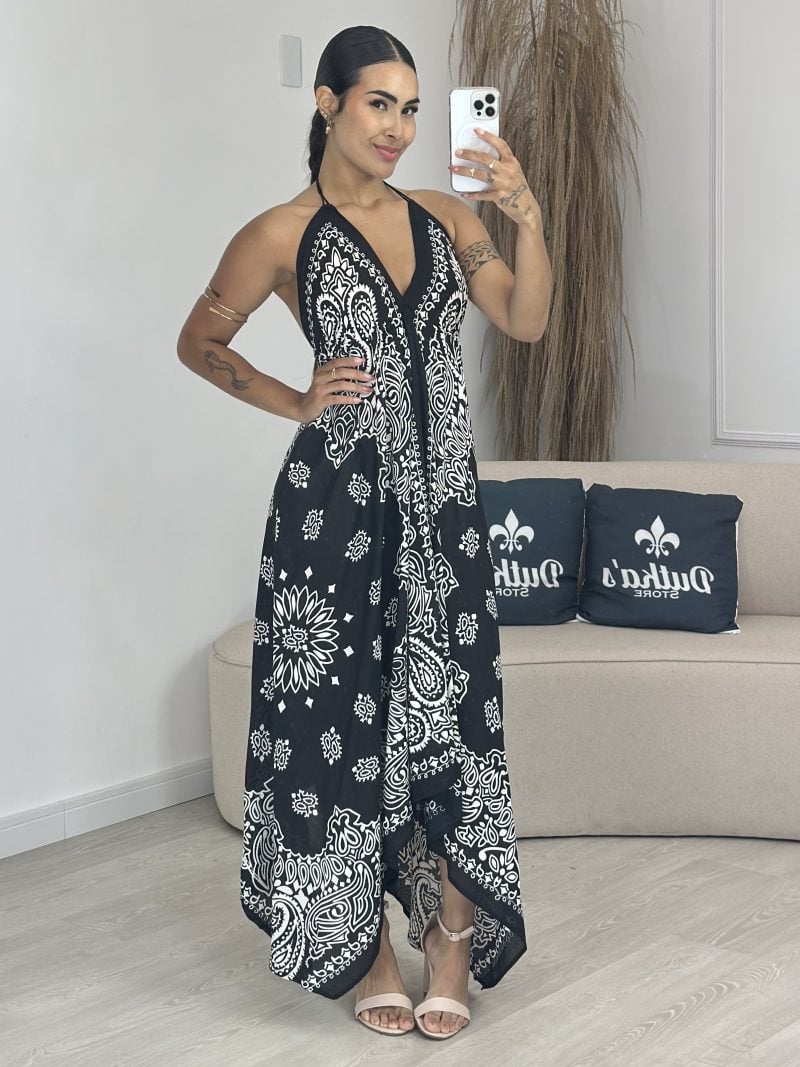 vestido indiano lenço preto com branco 1244
