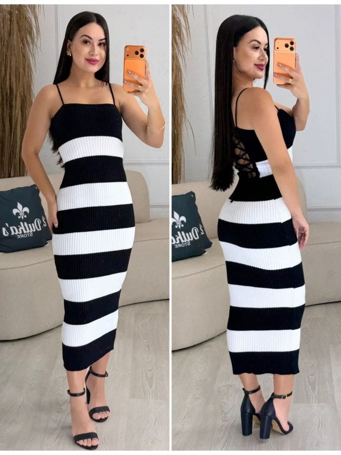 vestido modal nanda branco com preto 1149