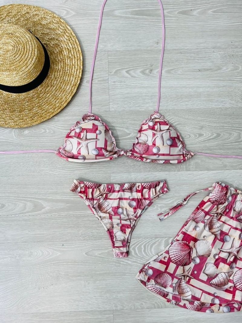 conjunto biquini com shorts off com rosa 1336