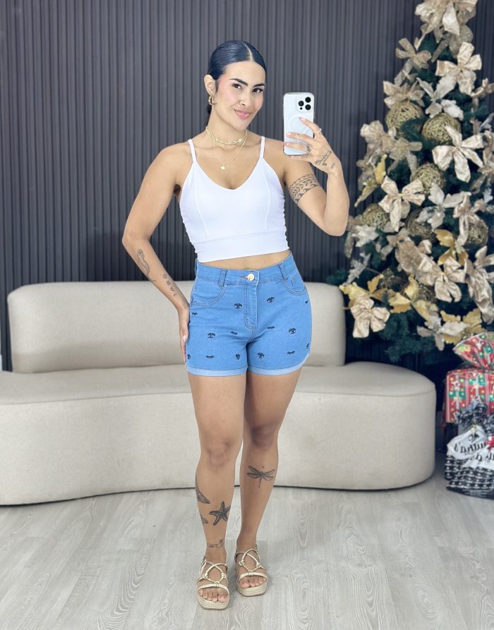 shorts jeans lycra olho grego 1306
