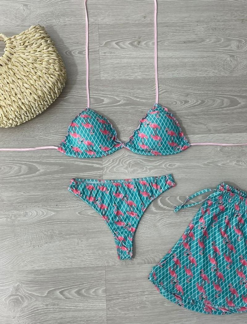conjunto biquini com shorts verde flamingo 1338