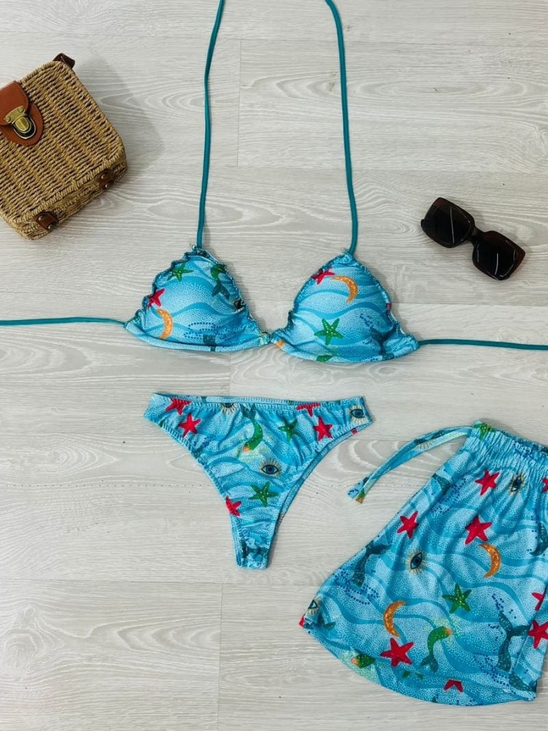 conjunto biquini com shorts azul fundo do mar 1337