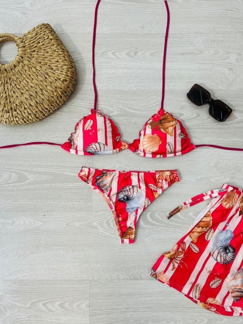 conjunto biquini com shorts rosa com conchas 1342