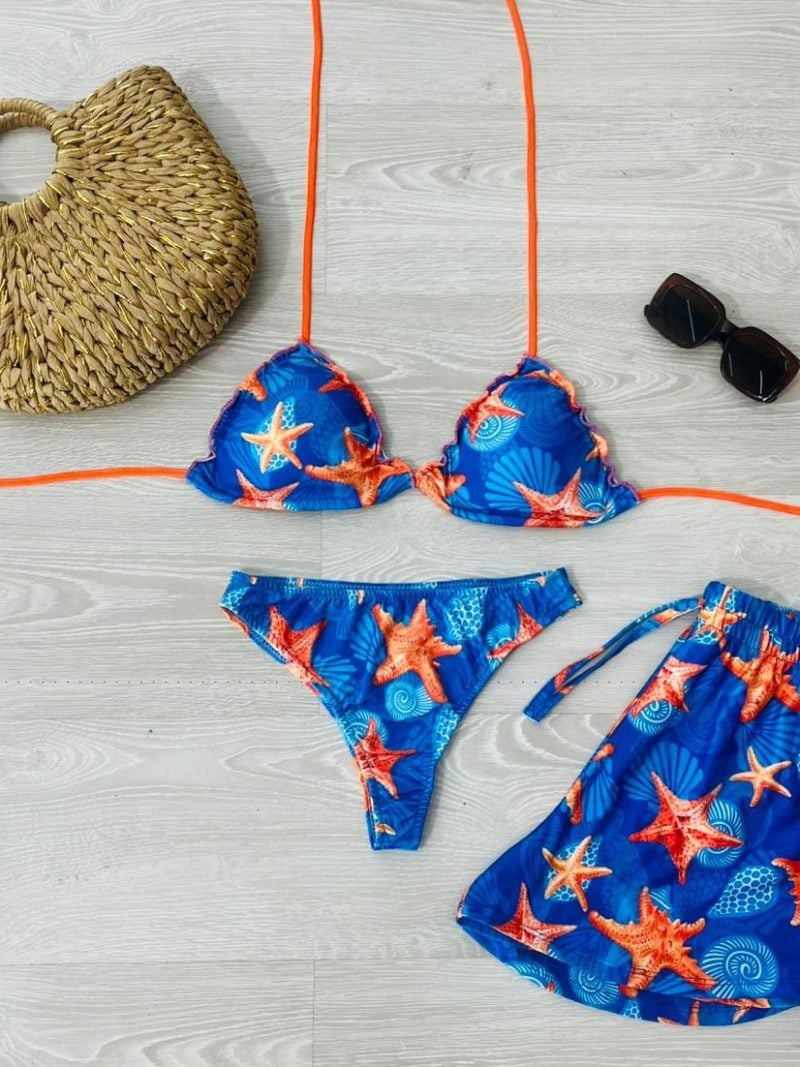 conjunto biquini com shorts azul piscina fundo do mar 1340