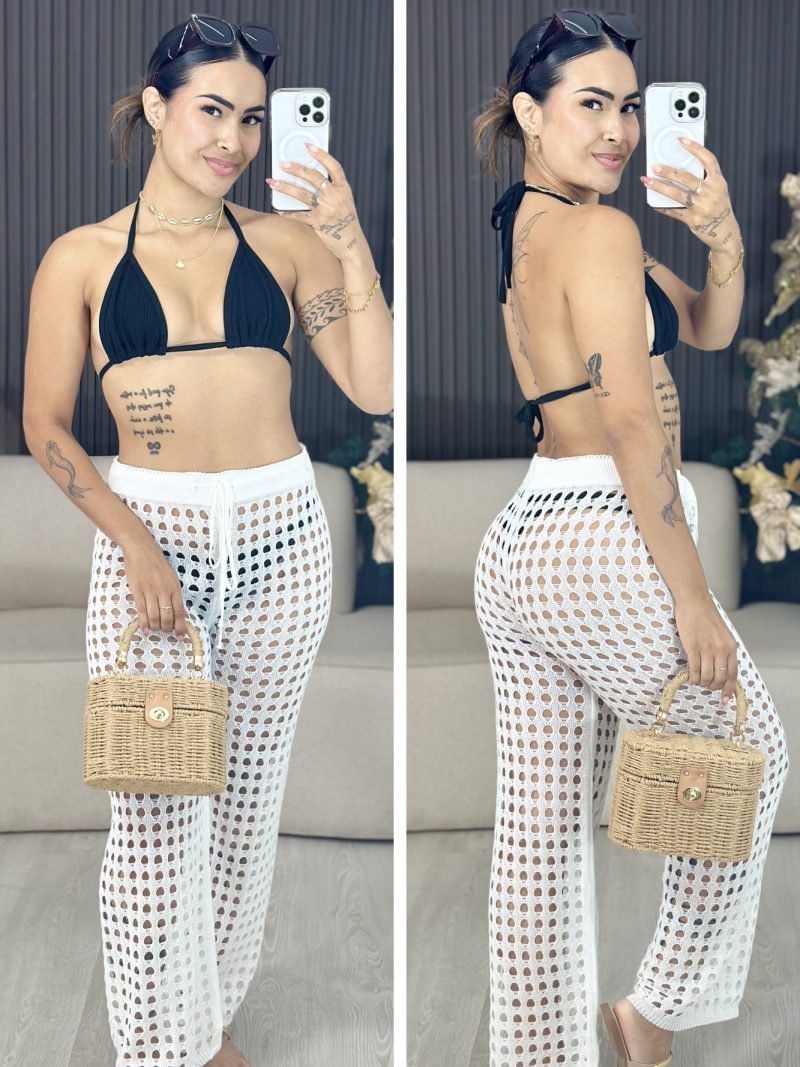 saída de praia calça branca