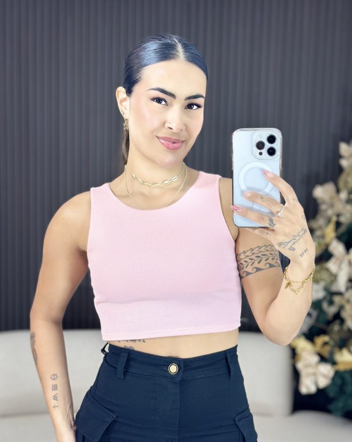 cropped canelado rosa 1310