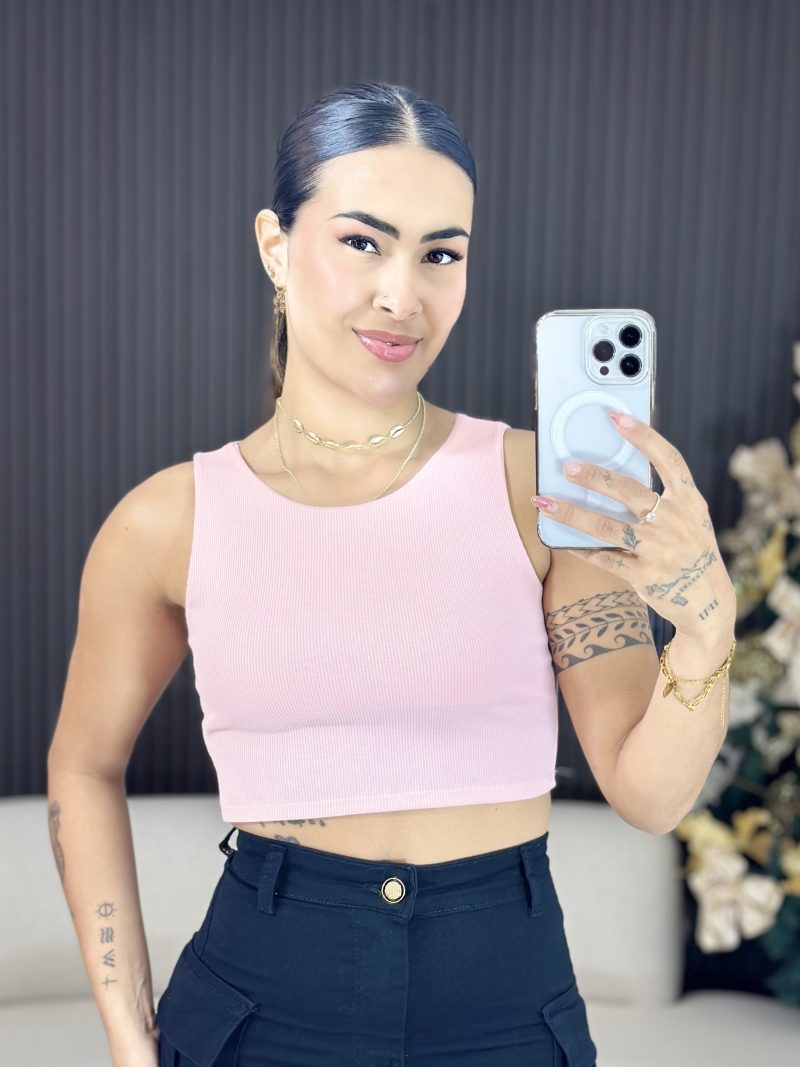 cropped canelado rosa 1310