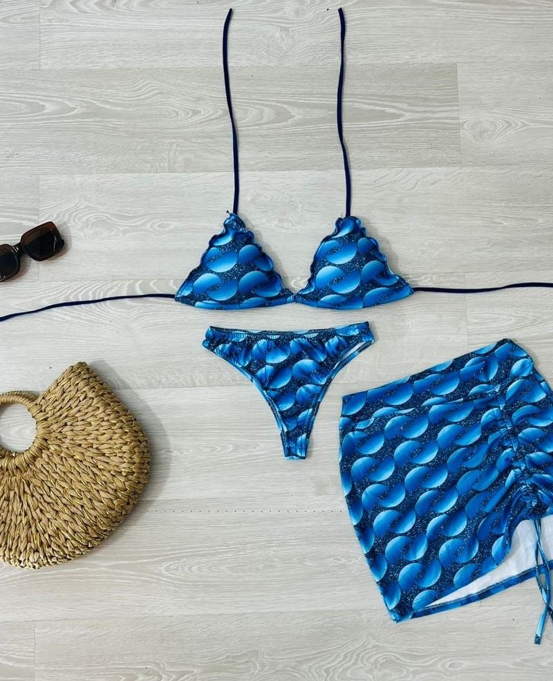 conjunto biquini com saia azul 1326