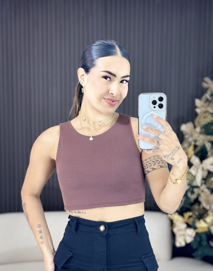 cropped canelado marrom 1311