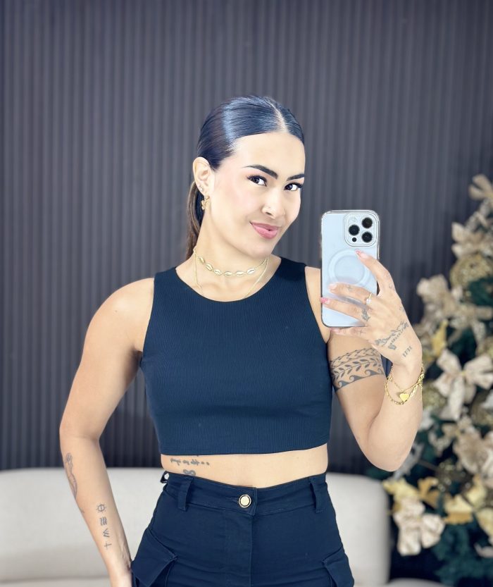 cropped canelado preto 1313