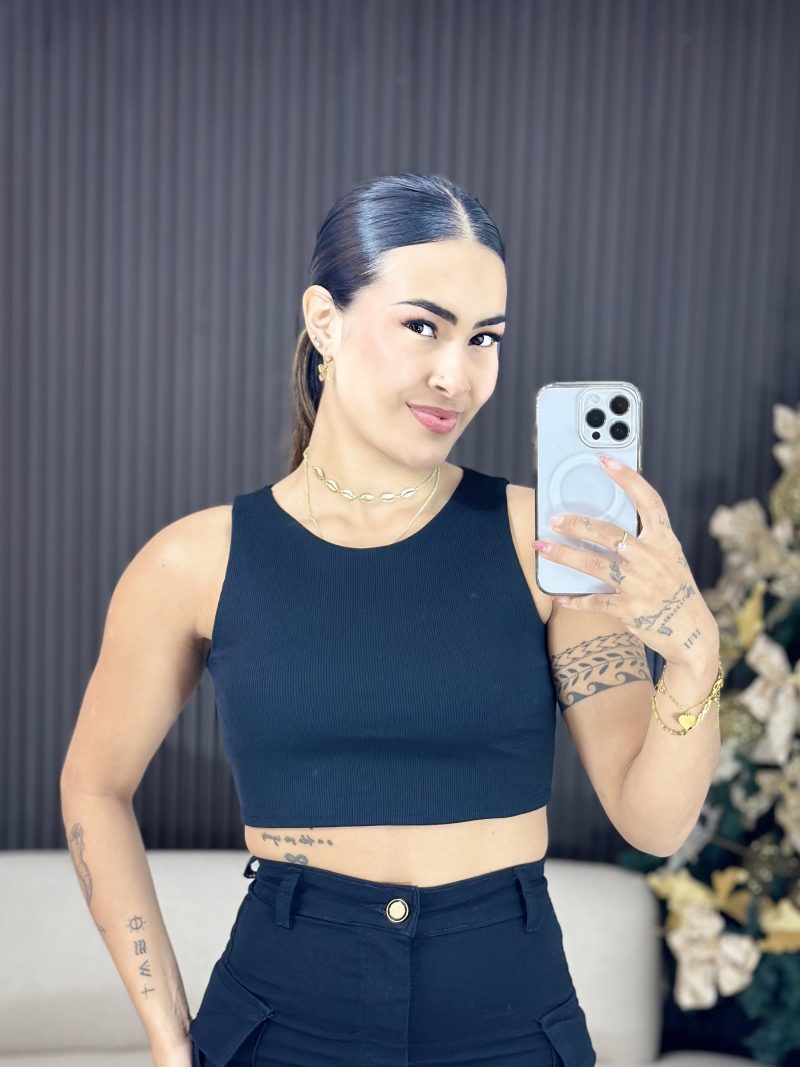 cropped canelado preto 1313
