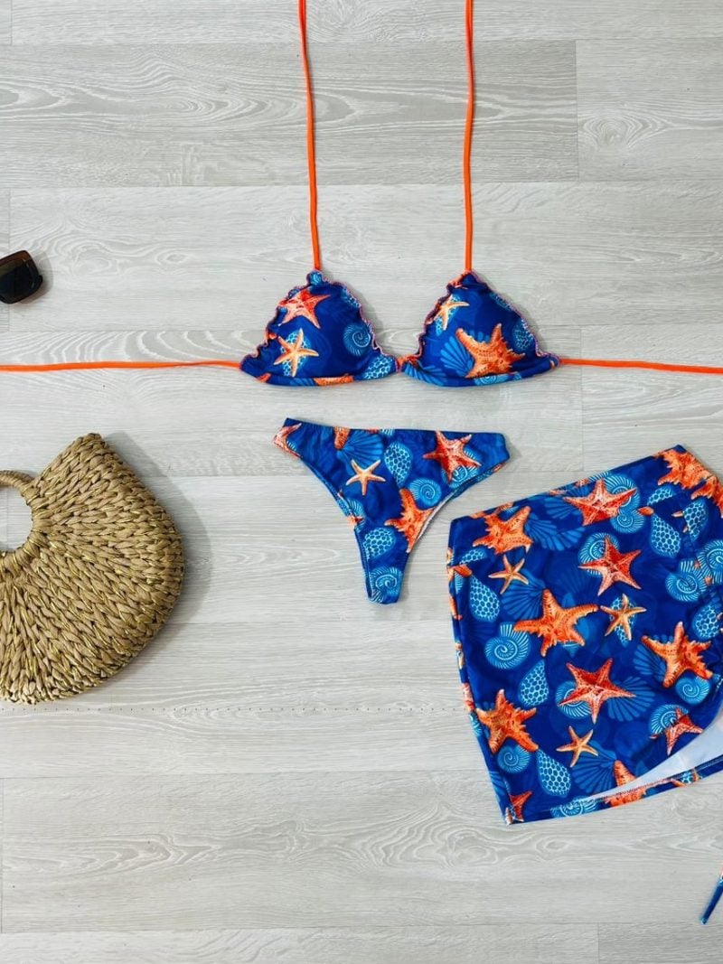 conjunto biquini com saia azul com estrelas 1327