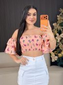 cropped jully salmão com borboletas 1394