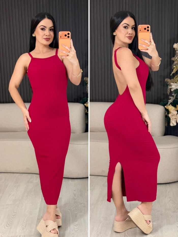 vestido canelado alcinha vermelho 1583
