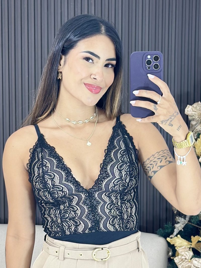 body de alcinha com renda preto 1573