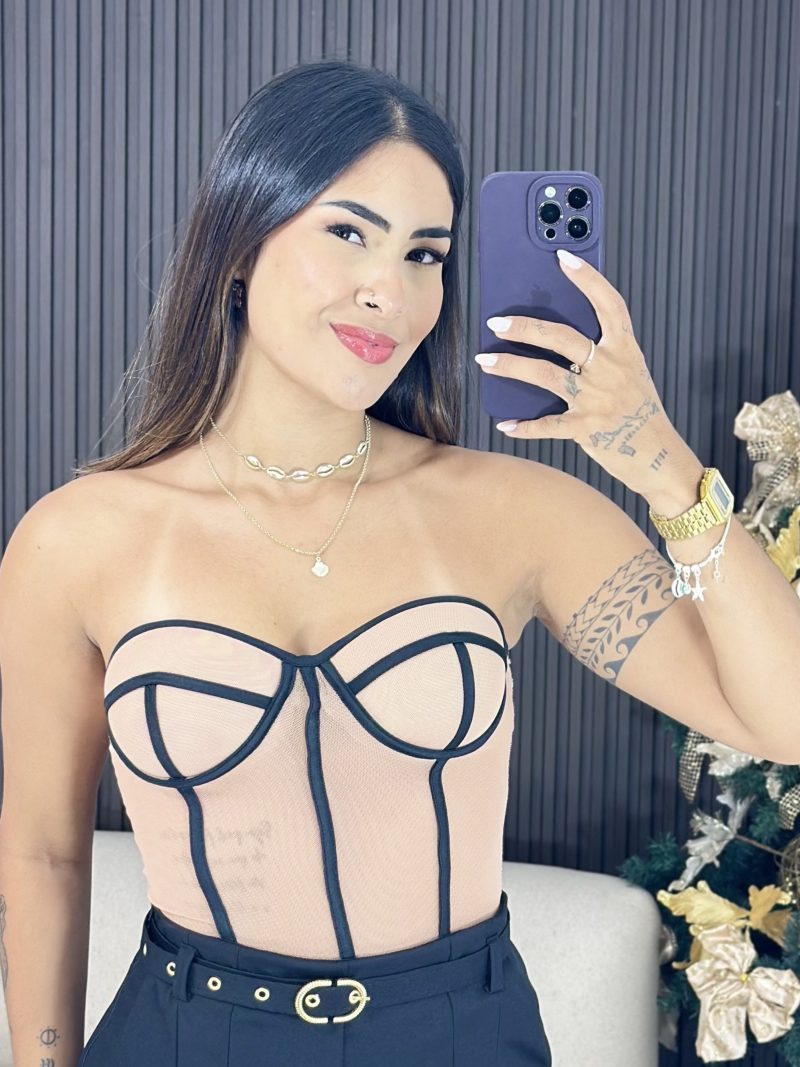 body tomara que caia com tule nude 1574