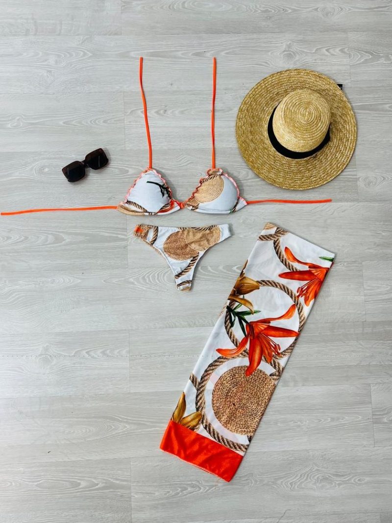 conjunto biquini com canga alaranjado 1314