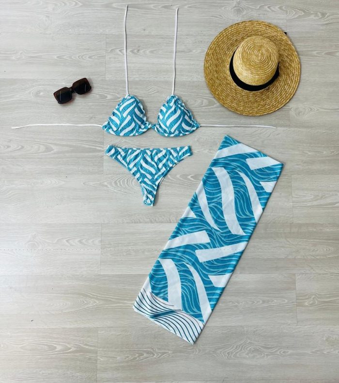 conjunto biquini com canga branco e azul piscina 1319
