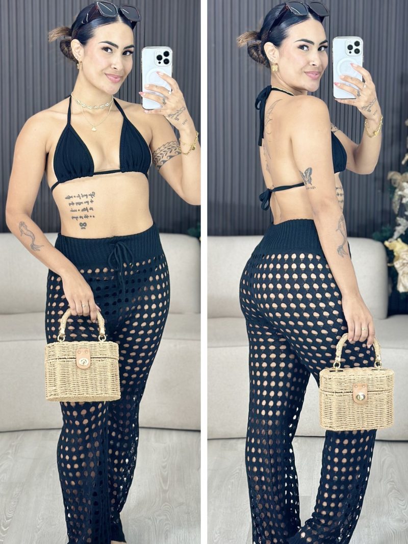 saída de praia calça preta 1407