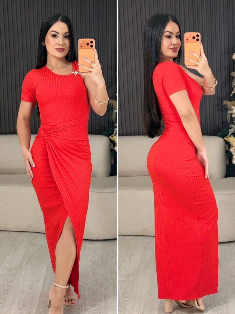 vestido tubinho canelado estella alaranjado 1582