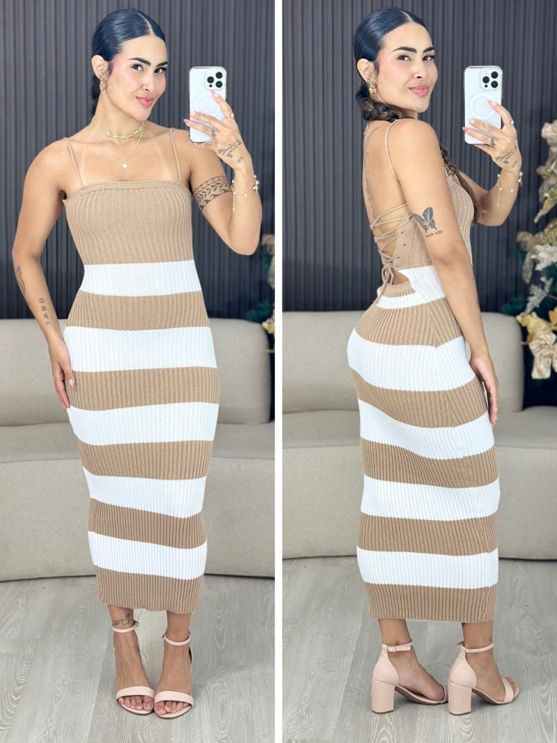 vestido modal nanda marrom claro com branco 1433