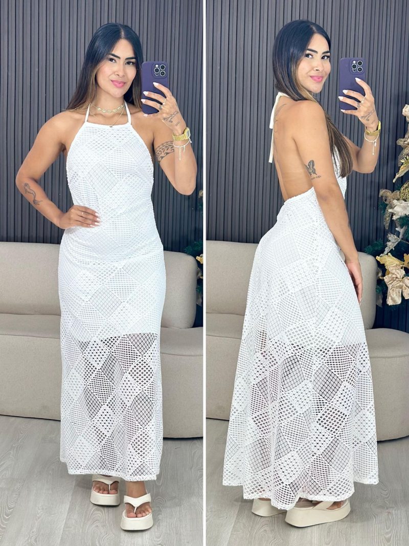 vestido longo renda branco 1606