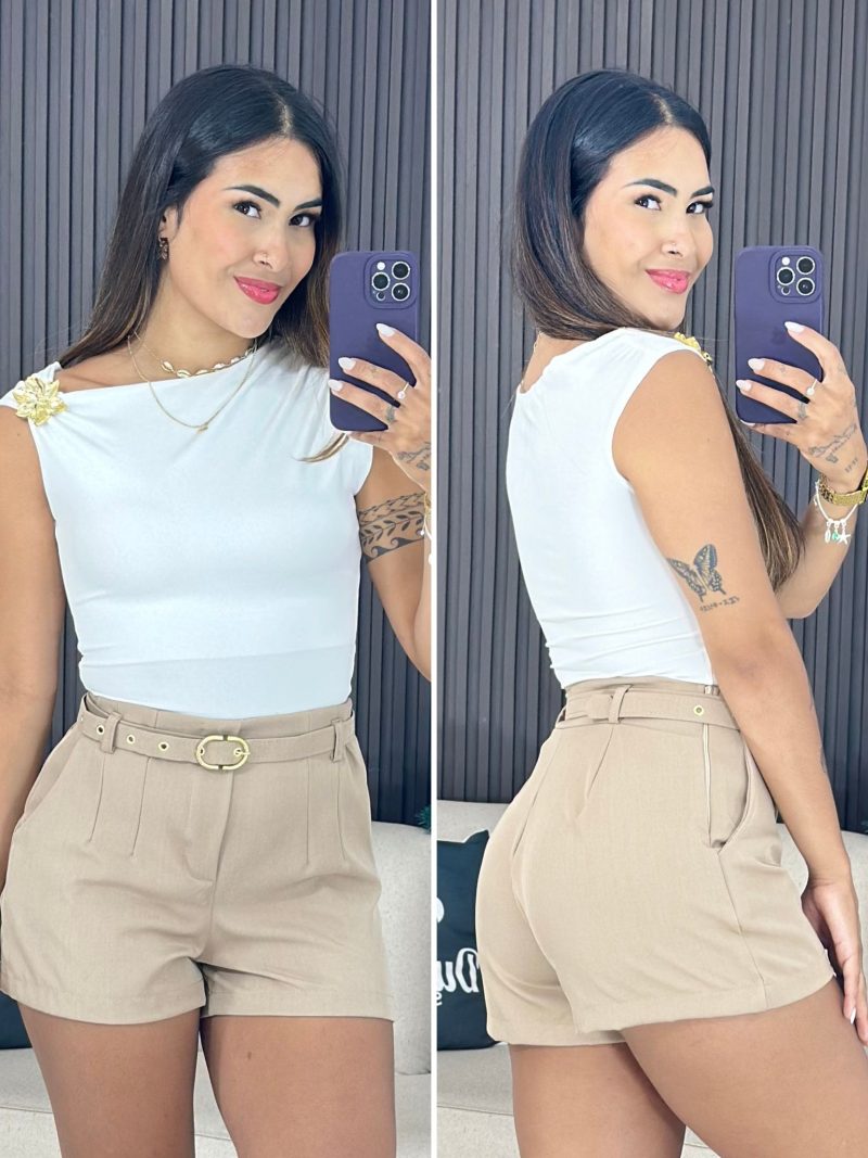 shorts alfaiataria com cinto preto 1640