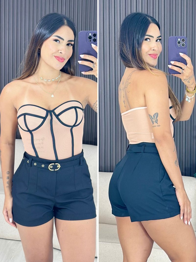 shorts alfaiataria com cinto preto 1640