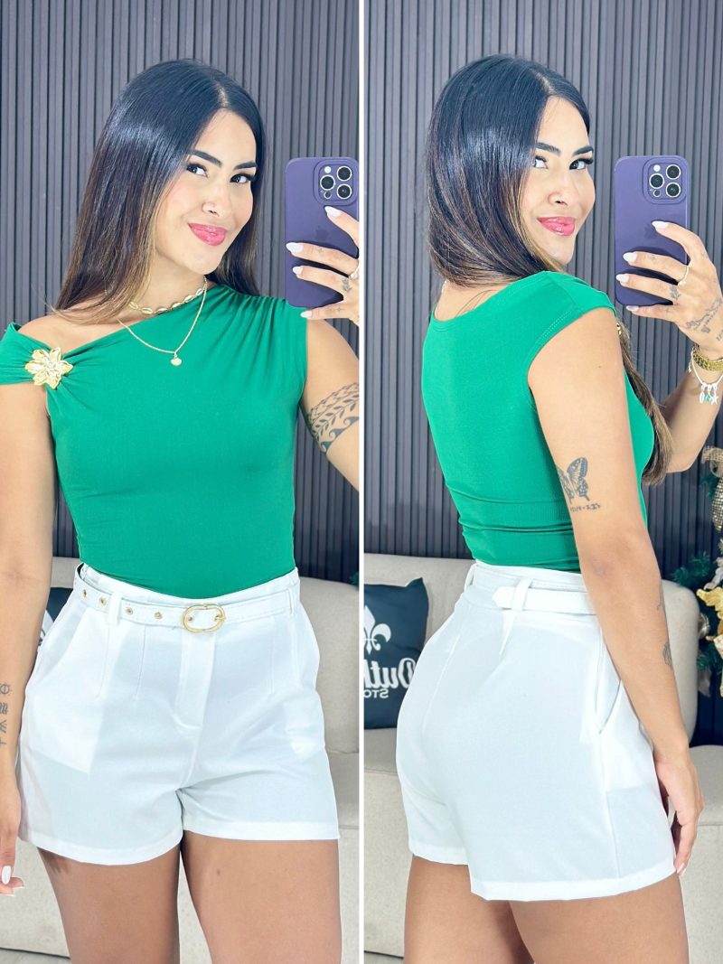 shorts alfaiataria com cinto branco 1640