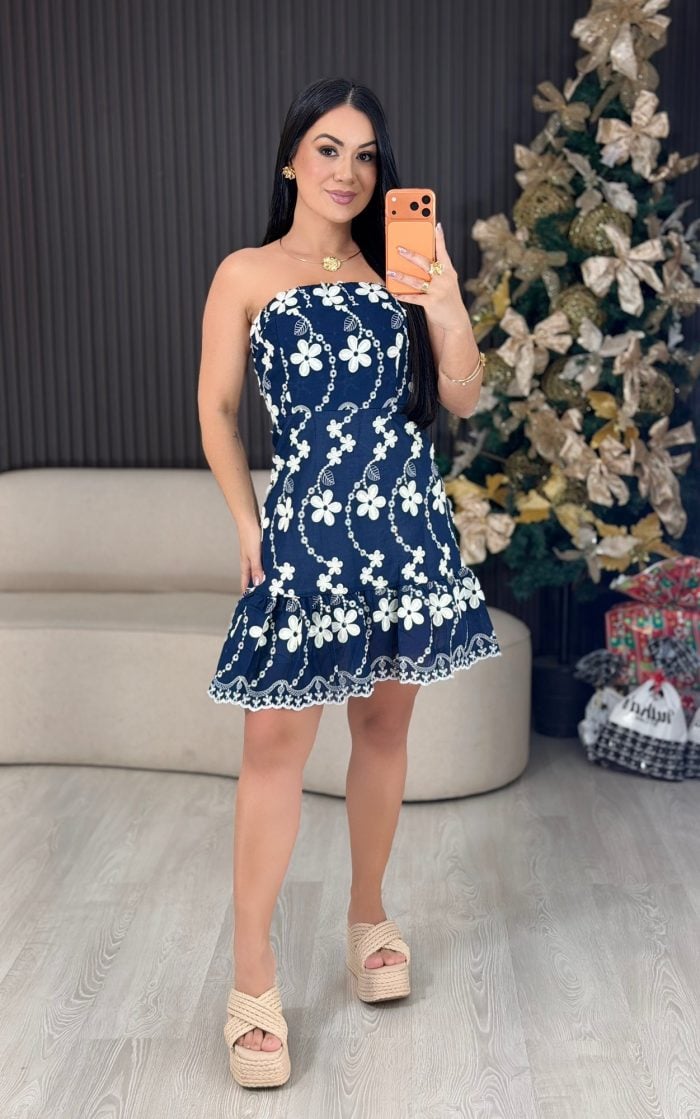 vestido curto selina bordado com flores azul escuro 1557