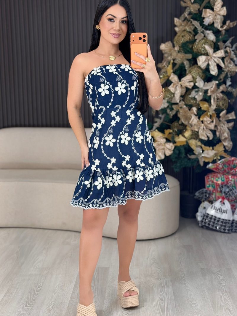 vestido curto selina bordado com flores azul escuro 1557