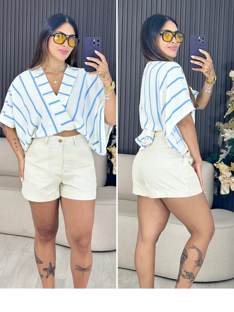 cropped transpassado listrado azul 1594