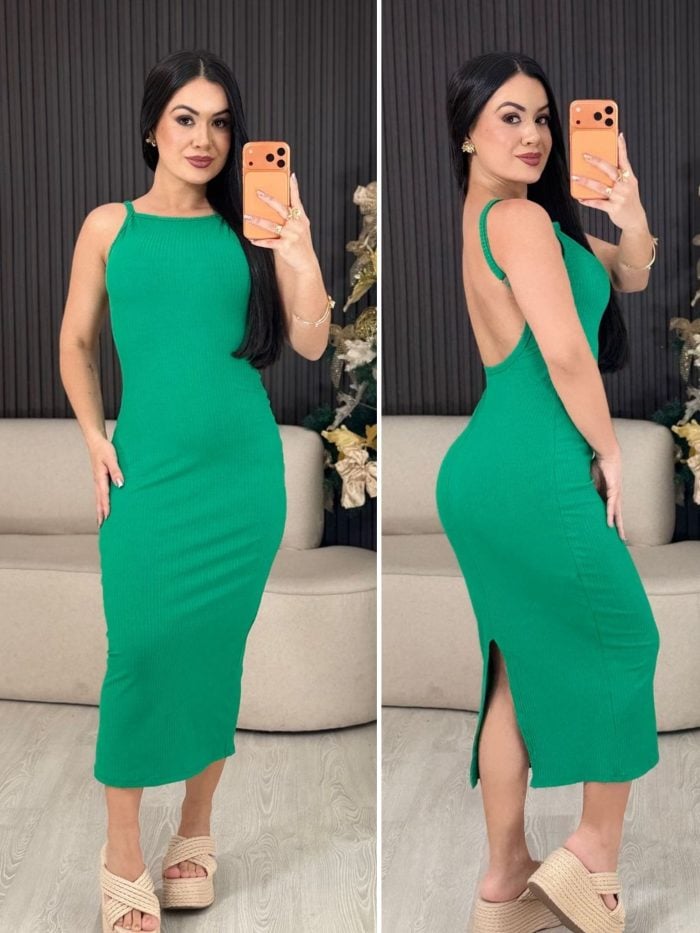 vestido canelado alcinha verde 1585