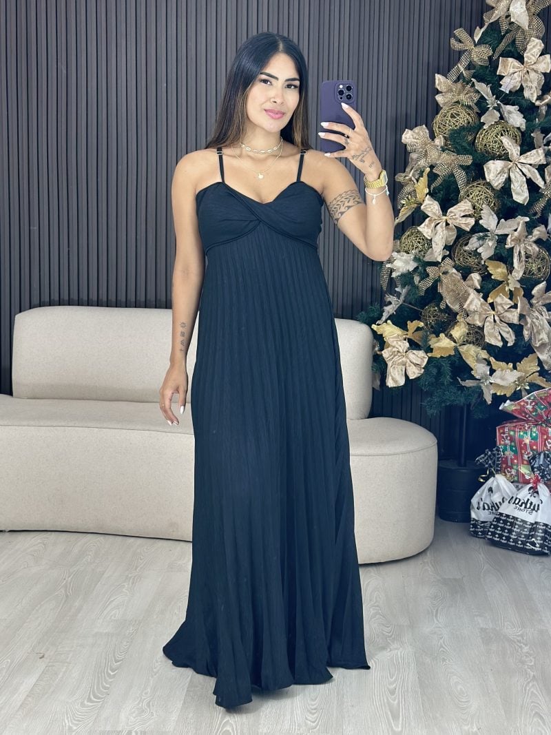 vestido plissado longo branco 1547