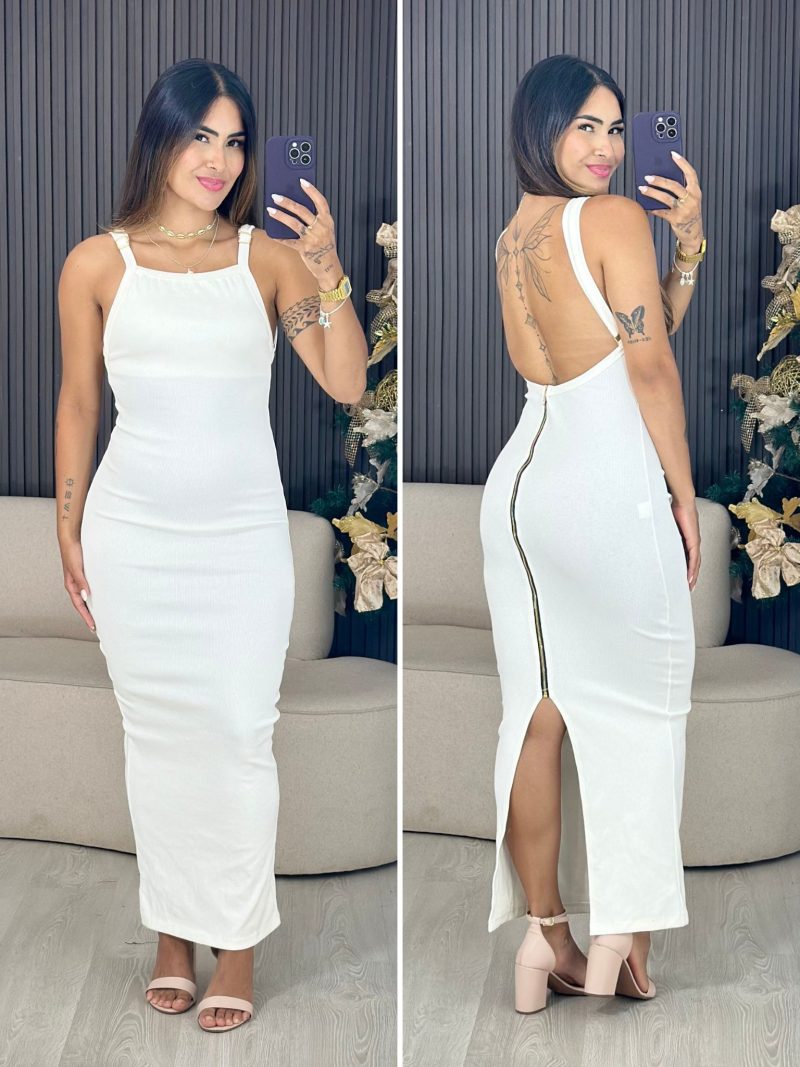 vestido canelado ziper off 6016