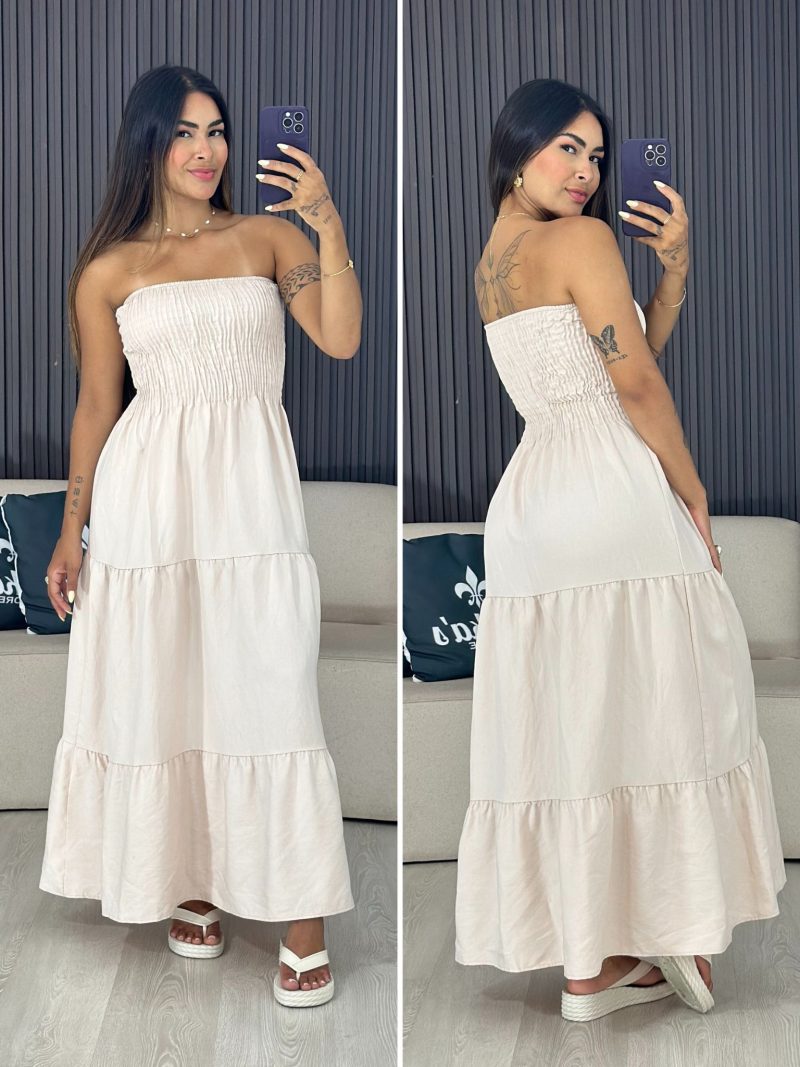 vestido tomara que caia duas marias bege 4035