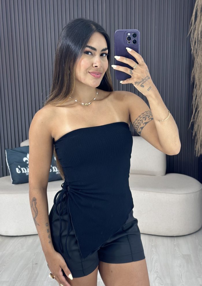 bata tomara que caia com barra assimétrica detalhe na lateral preta 4030