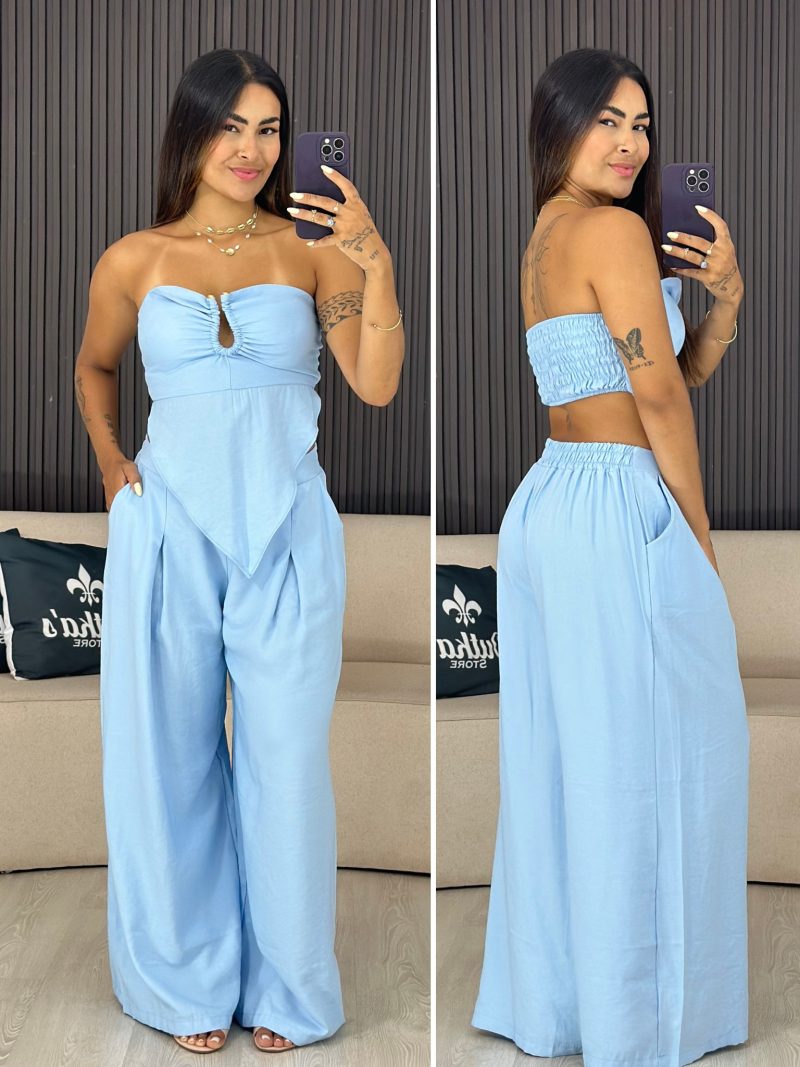 conjunto top e calça azul bb 1747