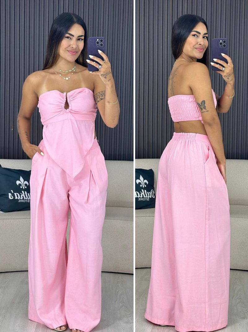 conjunto top e calça rosa bb 1746