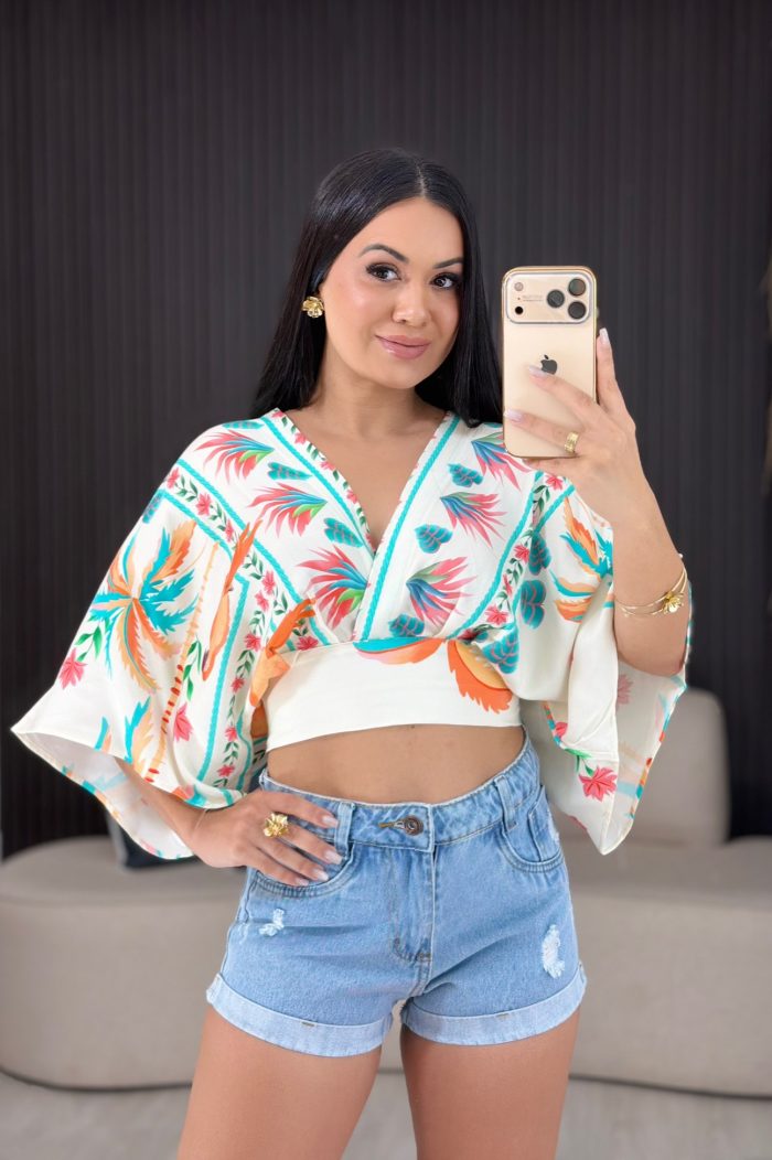 cropped transpassado decote em v off com colorido 1805