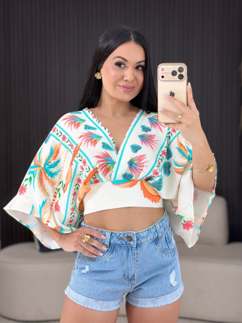 cropped transpassado decote em v off com colorido 1805